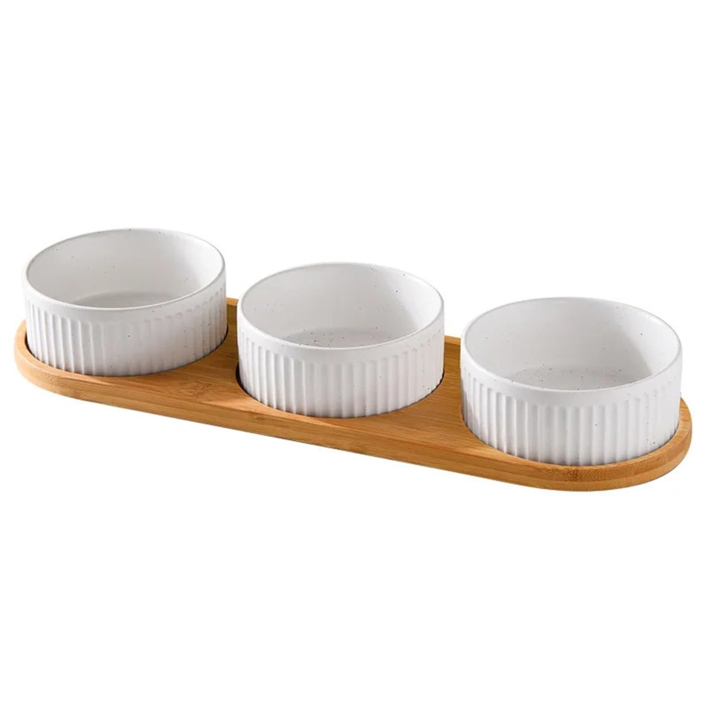 Ceramic Pet Bowl Set with Wooden Stand