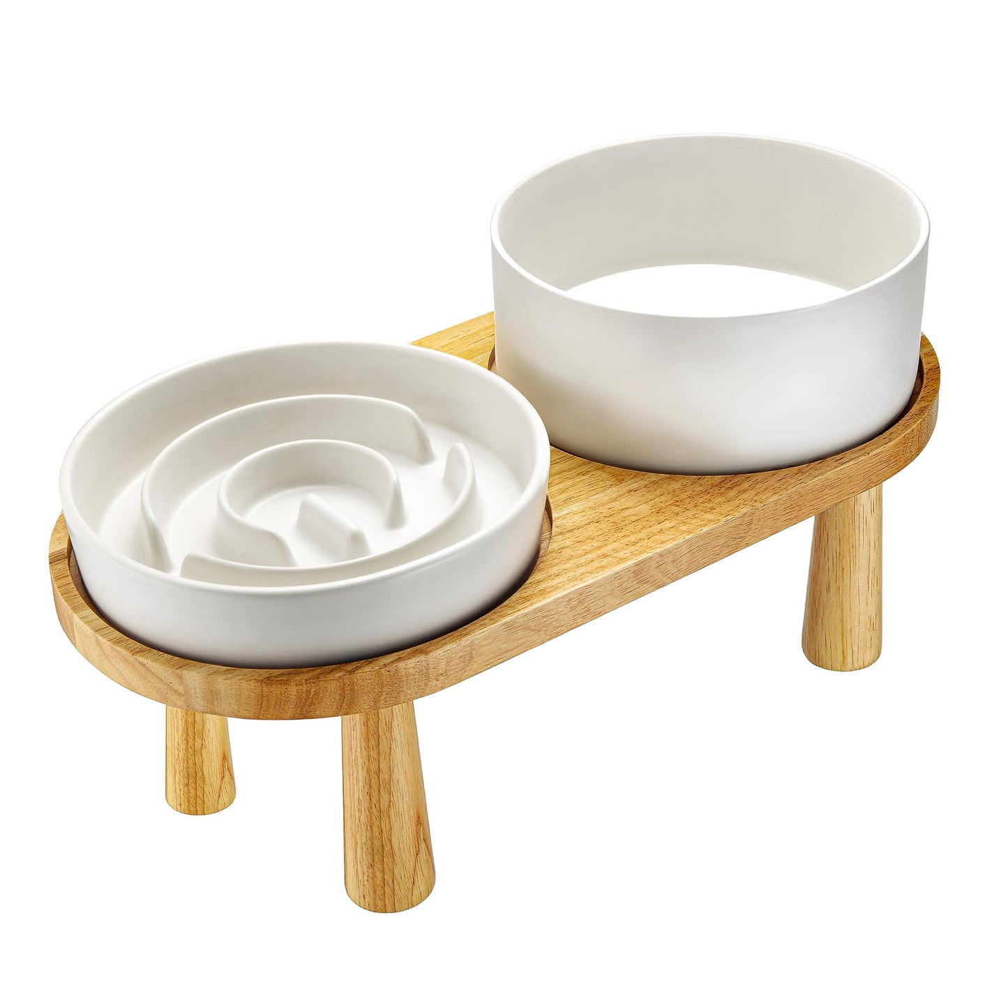 Ceramic Slow Feeder Bowl Set with Wooden Stand