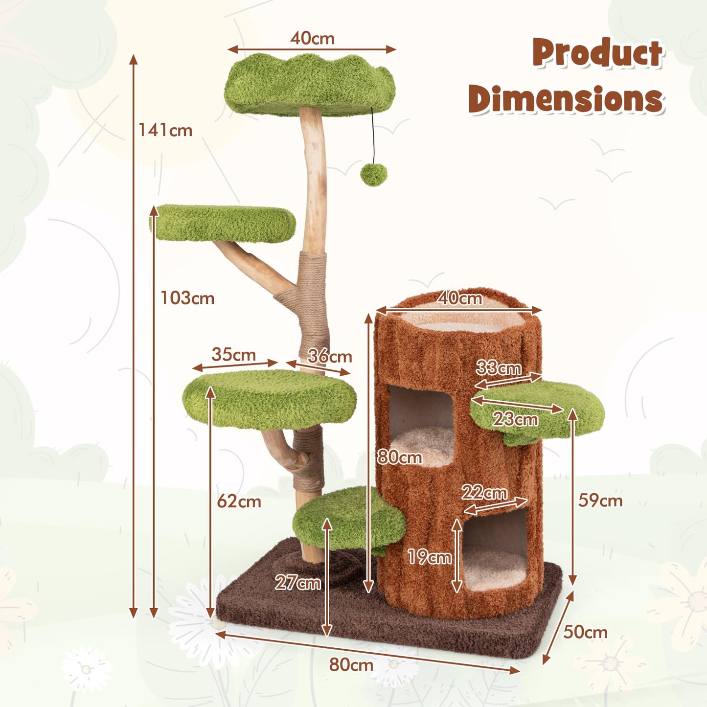 55-Inch Wooden Cat Tree with House & Platforms