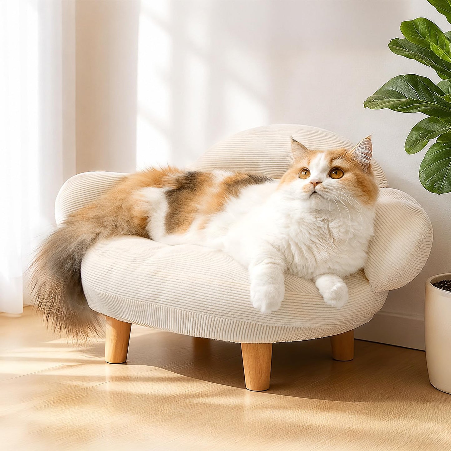 Furniture-Style Cat Sofa Bed with Velvet Cover
