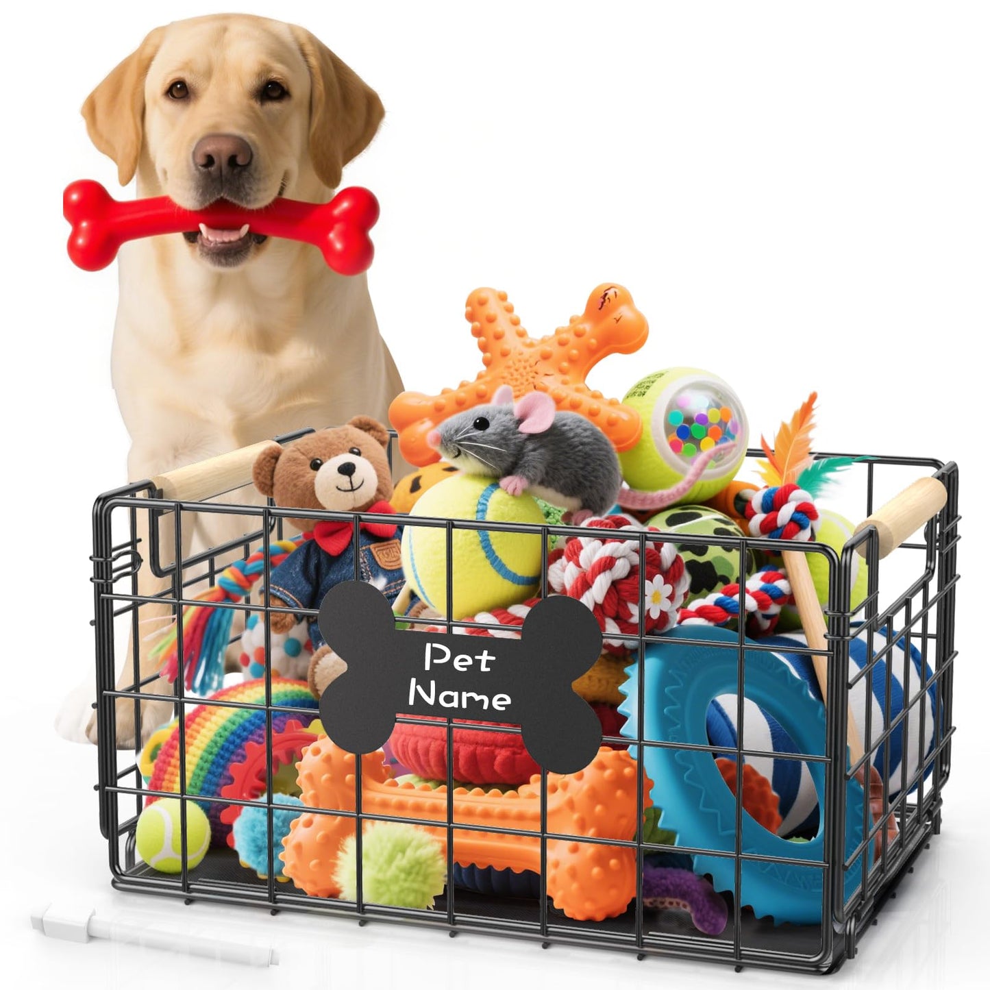 Chew-Proof Metal Dog Toy Basket with Handles