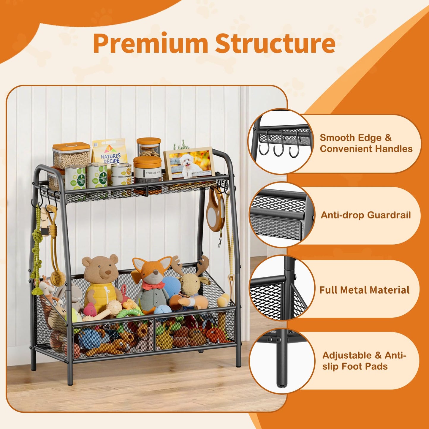 Metal Pet Toy Storage Basket with Open Organizer