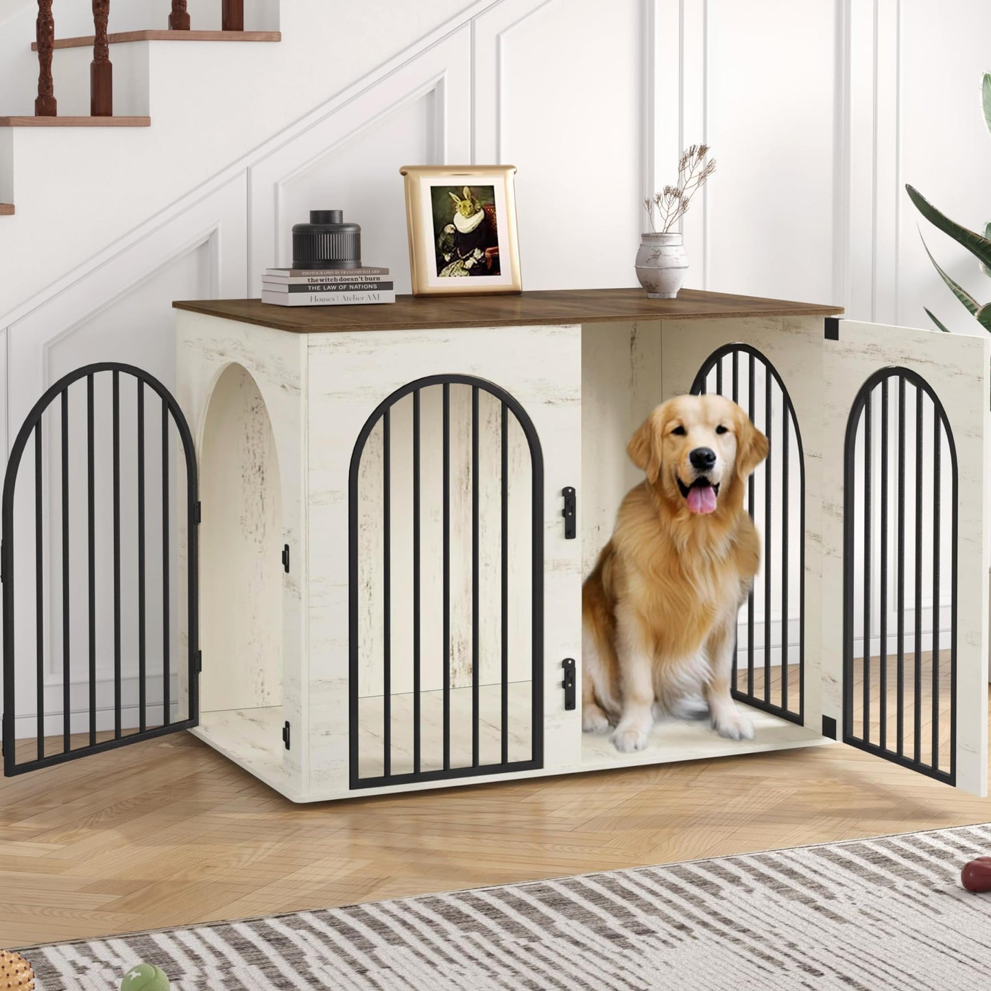 Wooden Dog Crate Furniture with Side Table Design