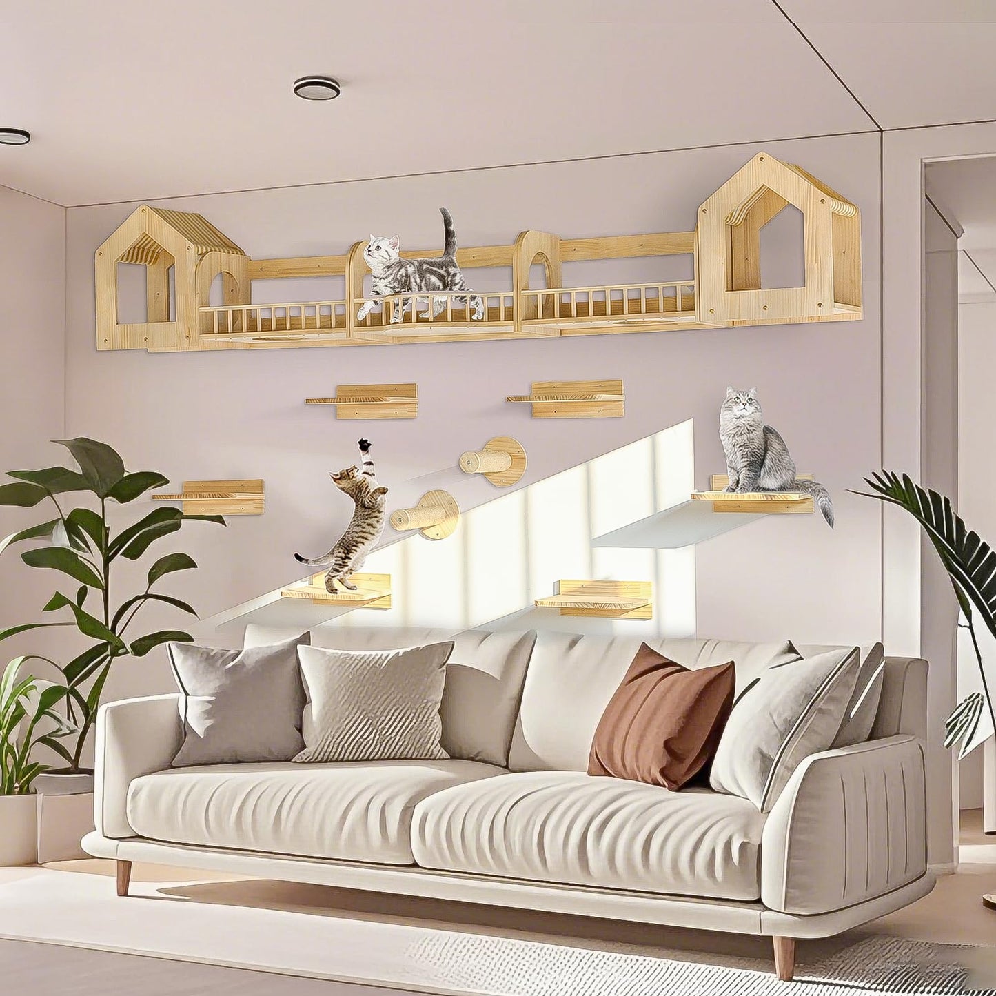 Cat Wall Furniture Set with Shelves and Bridge