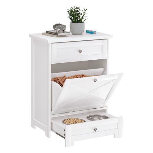 Elevated Pet Feeding Station with Storage Cabinet