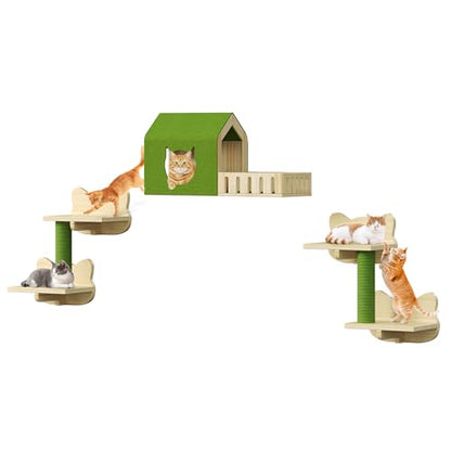 Wooden Cat Wall Shelves & Mounted Perches Set