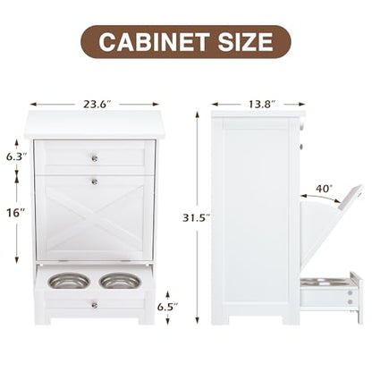 Elevated Pet Feeding Station with Storage Cabinet