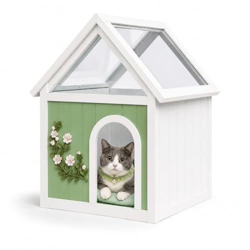 Solid Wood Indoor Pet House with Cushion Bed
