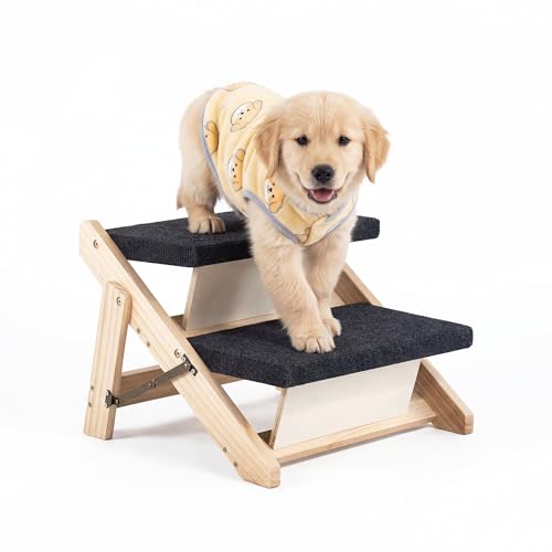 Foldable 2-Level Pet Stairs and Ramp for Beds