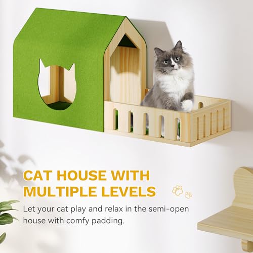 Wooden Cat Wall Shelves & Mounted Perches Set