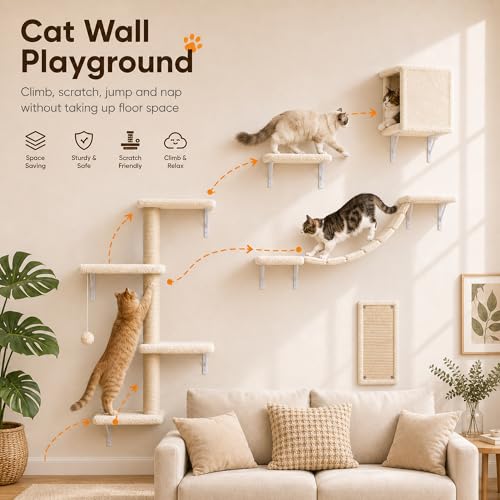 5-Piece Cat Wall Furniture Set with House & Bridge