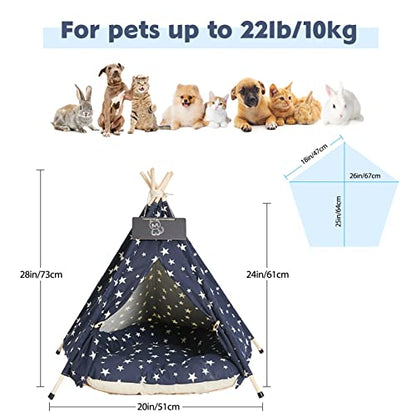 Pet Teepee Tent Bed with Cushion for Dogs & Cats