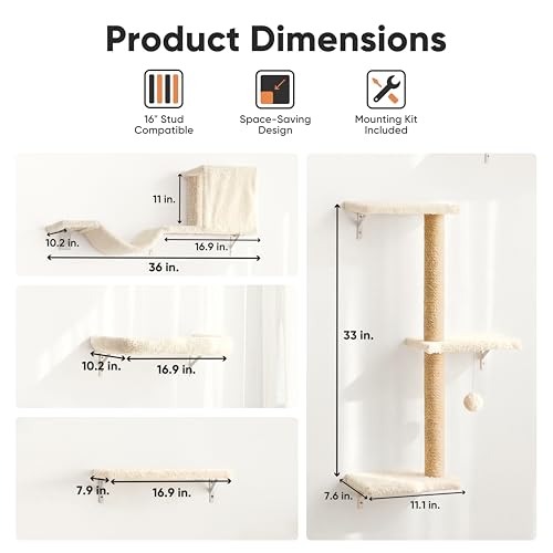 4-Piece Cat Wall Furniture Set with Scratching Post