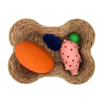 Wicker Pet Toy Storage Basket Bone Shape Organizer