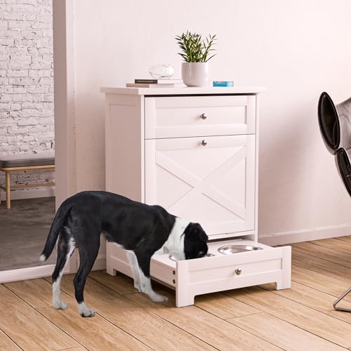 Elevated Pet Feeding Station with Storage Cabinet