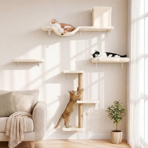 4-Piece Cat Wall Furniture Set with Scratching Post