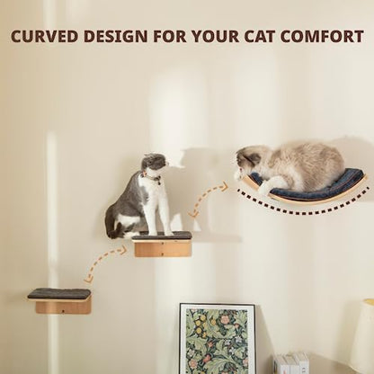Curved Cat Wall Shelf Set with Steps & Perches