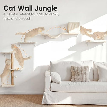 4-Piece Cat Wall Furniture Set with Scratching Post