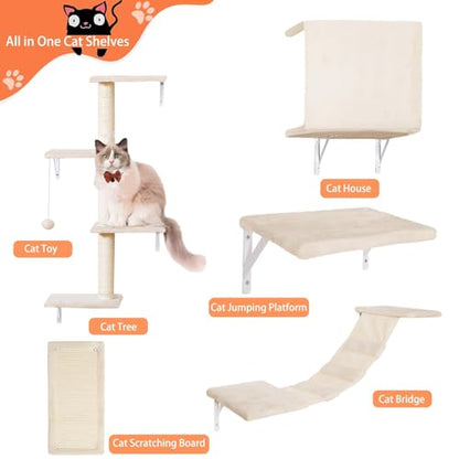 5-Piece Cat Wall Furniture Set with House & Bridge
