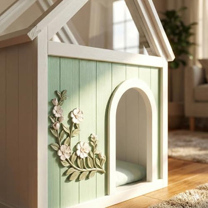 Solid Wood Indoor Pet House with Cushion Bed