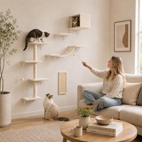 5-Piece Cat Wall Furniture Set with House & Bridge