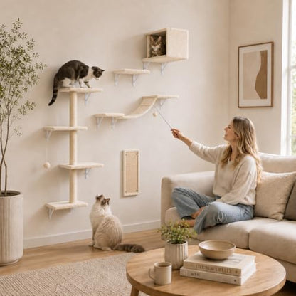 5-Piece Cat Wall Furniture Set with House & Bridge