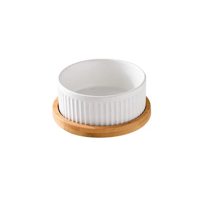Ceramic Pet Bowl Set with Wooden Stand