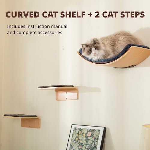 Curved Cat Wall Shelf Set with Steps & Perches