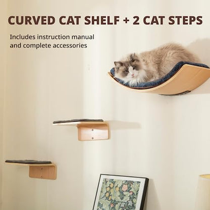 Curved Cat Wall Shelf Set with Steps & Perches