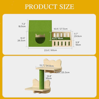 Wooden Cat Wall Shelves & Mounted Perches Set