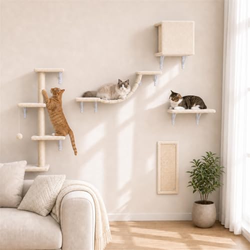 5-Piece Cat Wall Furniture Set with House & Bridge
