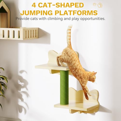 Wooden Cat Wall Shelves & Mounted Perches Set