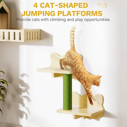Wooden Cat Wall Shelves & Mounted Perches Set