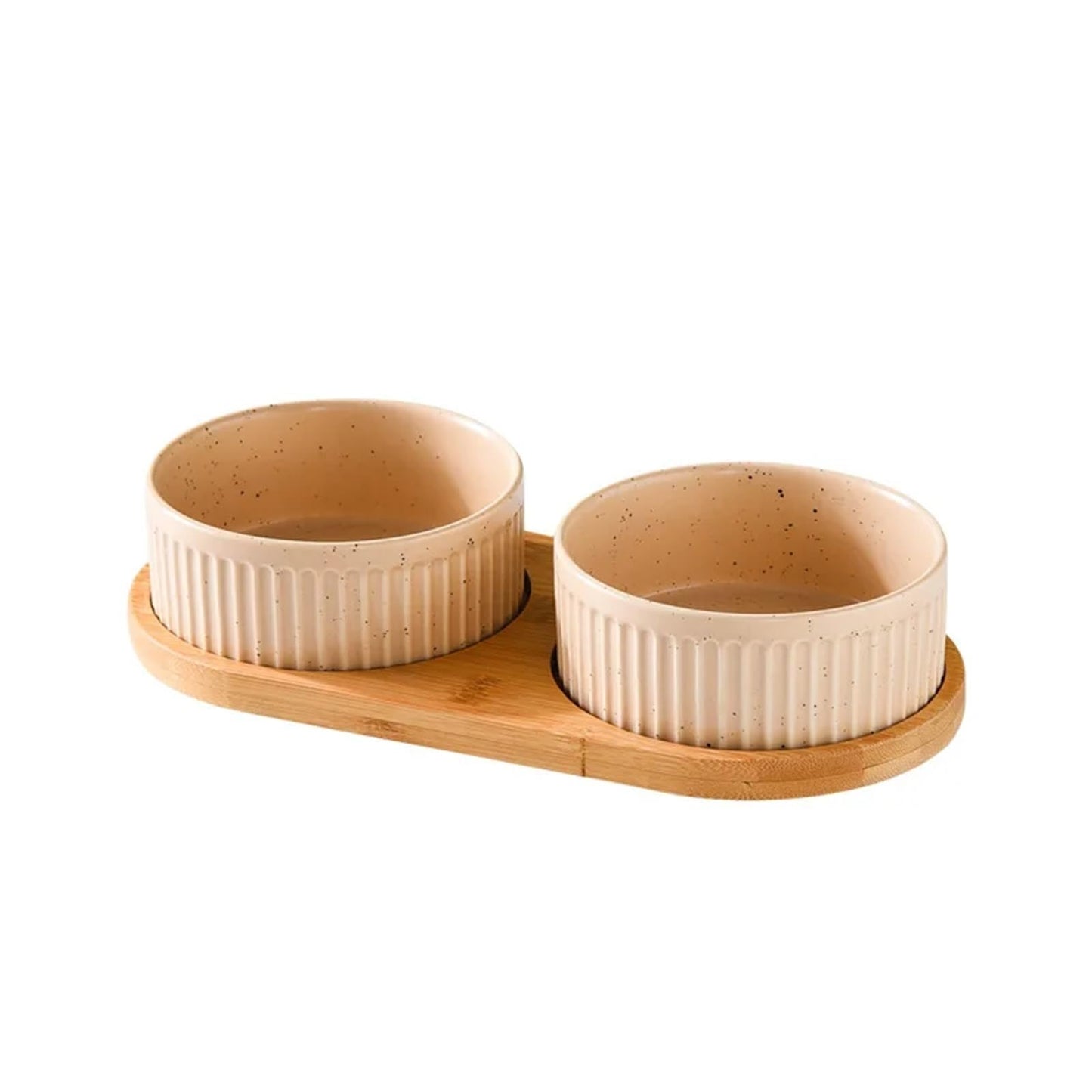 Ceramic Pet Bowl Set with Wooden Stand