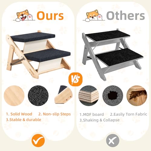 Foldable 2-Level Pet Stairs and Ramp for Beds