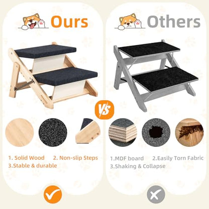 Foldable 2-Level Pet Stairs and Ramp for Beds