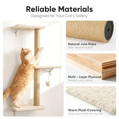 4-Piece Cat Wall Furniture Set with Scratching Post