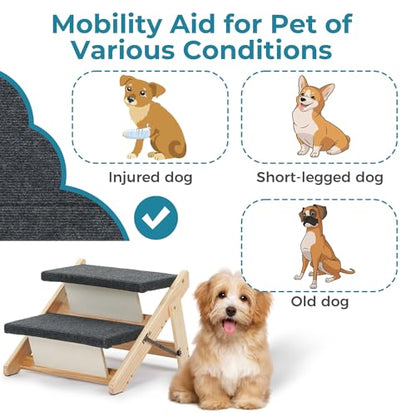 Foldable 2-Level Pet Stairs and Ramp for Beds