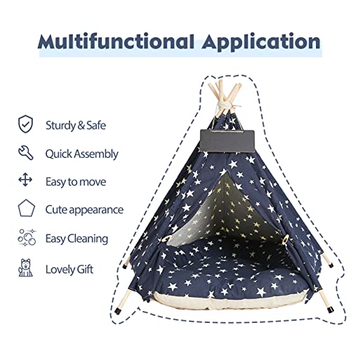 Pet Teepee Tent Bed with Cushion for Dogs & Cats