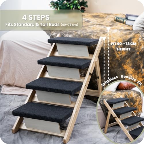 Foldable 2-Level Pet Stairs and Ramp for Beds