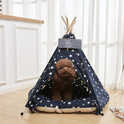 Pet Teepee Tent Bed with Cushion for Dogs & Cats