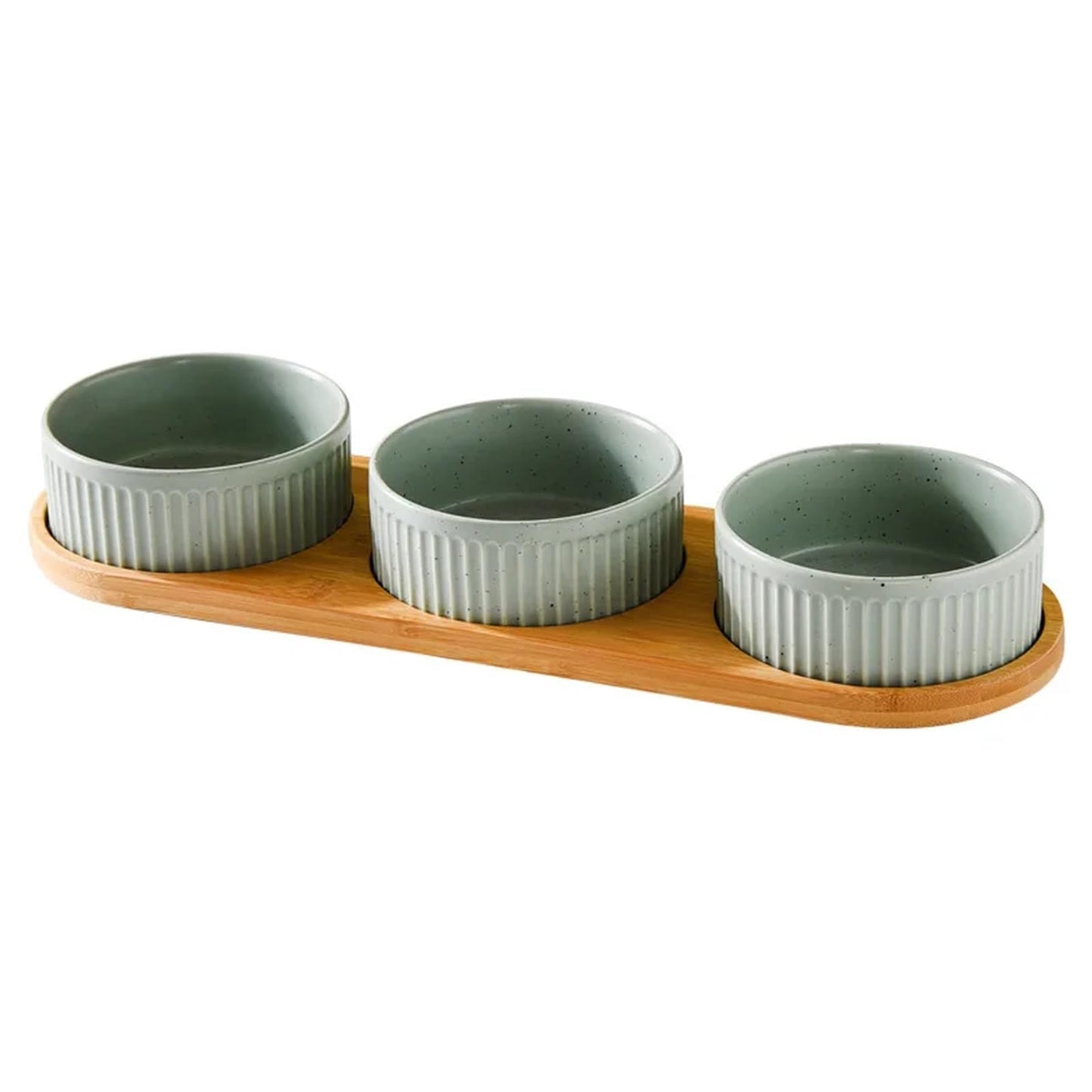 Ceramic Pet Bowl Set with Wooden Stand