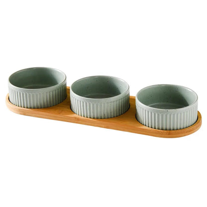 Ceramic Pet Bowl Set with Wooden Stand