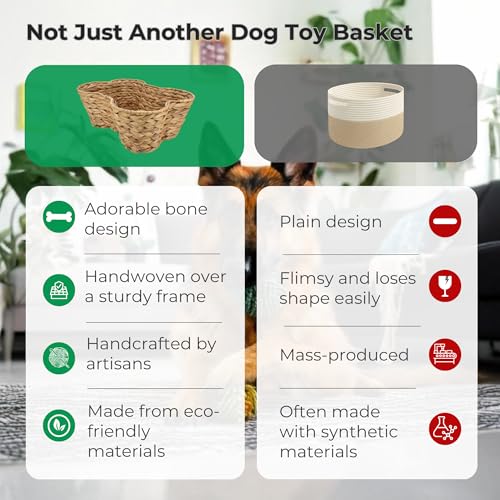 Wicker Pet Toy Storage Basket Bone Shape Organizer