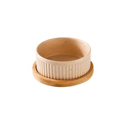 Ceramic Pet Bowl Set with Wooden Stand