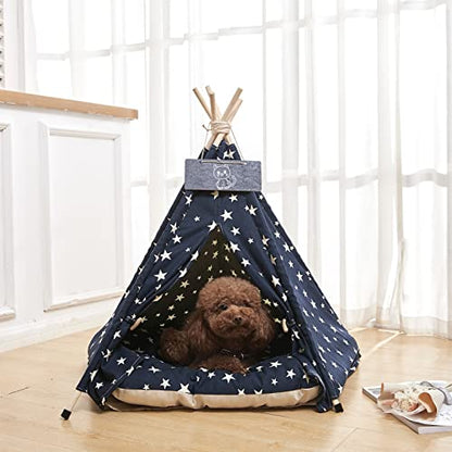 Pet Teepee Tent Bed with Cushion for Dogs & Cats