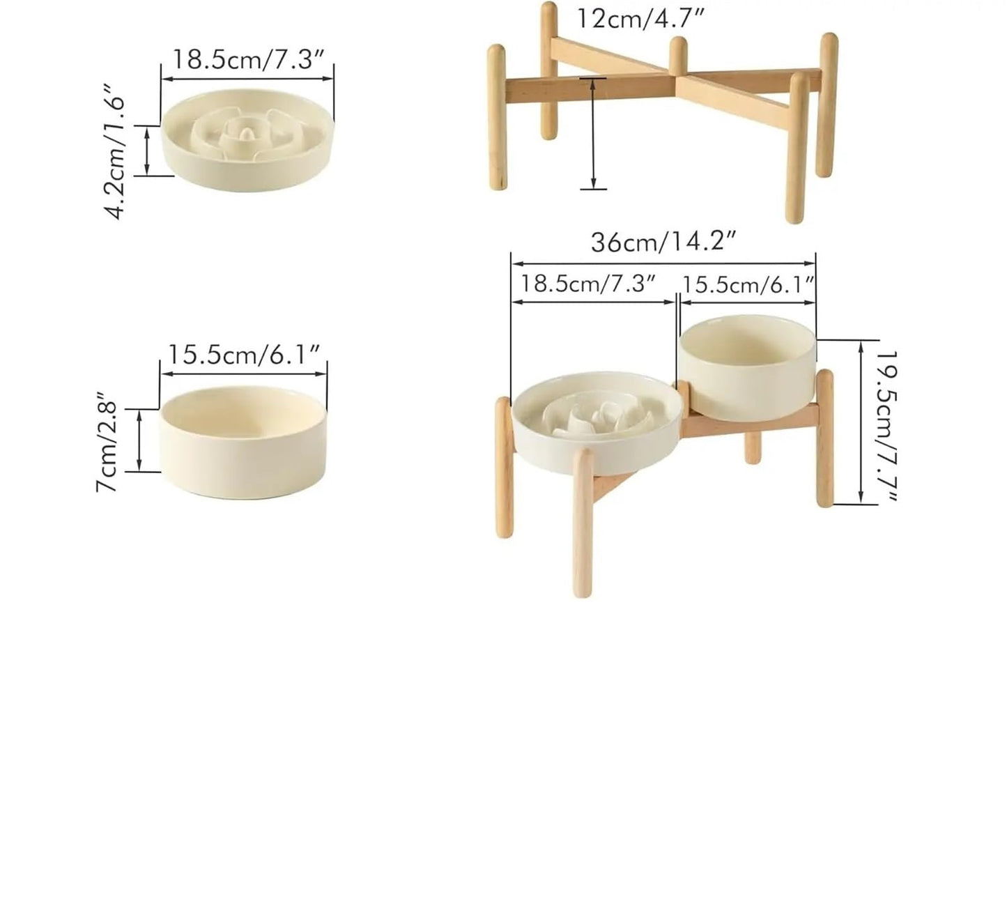 Elevated Slow Feeder Pet Bowl with Wooden Stand