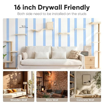 4-Piece Cat Wall Furniture Set with Scratching Post