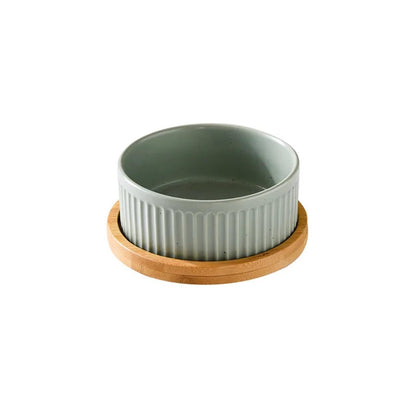 Ceramic Pet Bowl Set with Wooden Stand