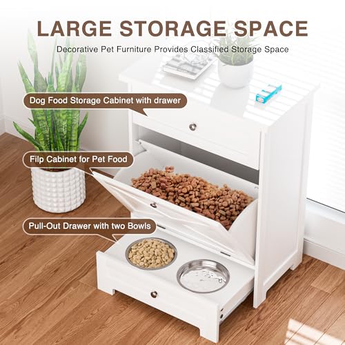 Elevated Pet Feeding Station with Storage Cabinet